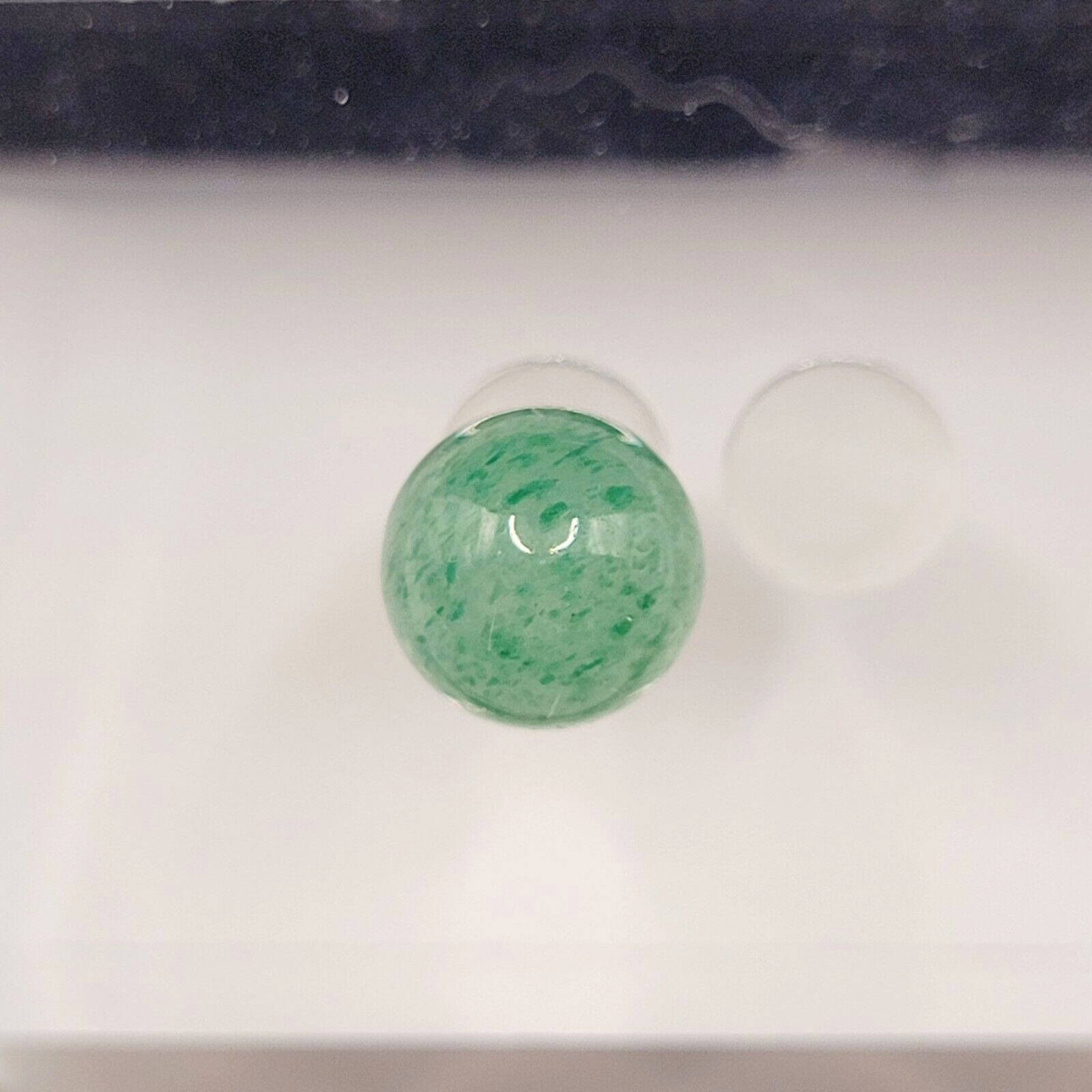 Jade Round Ball Polished Stone Gold Tone Vintage Tie Tack Pin with Chain