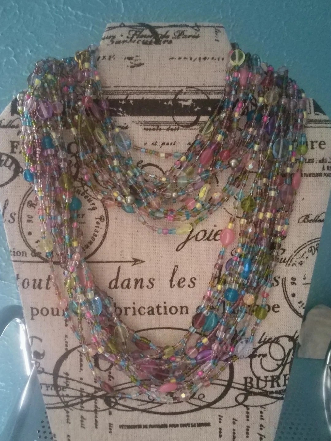 Vintage 80’s Joan Rivers Pastel Glass Multi Strand/Color Torsade Necklace. J1026