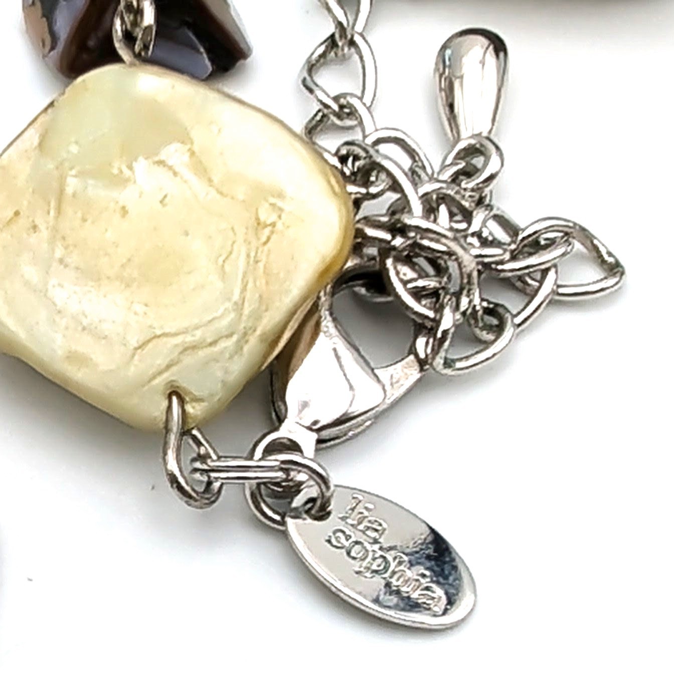 Lia Sophia Signed “Ocean Air” Abalone Shell & Glass Beads Silver Tone Necklace
