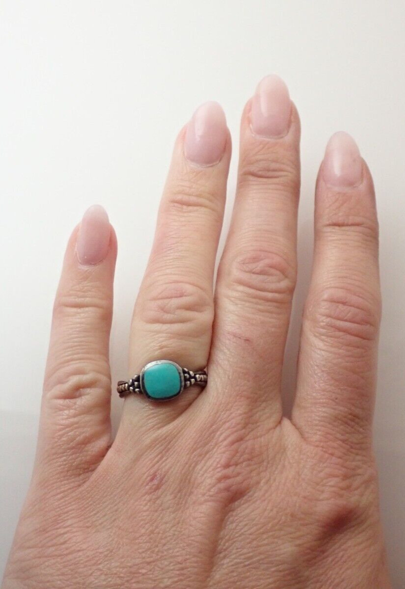 Vintage CW Designer Signed Turquoise Sterling Silver Band Ring Sz 6.5