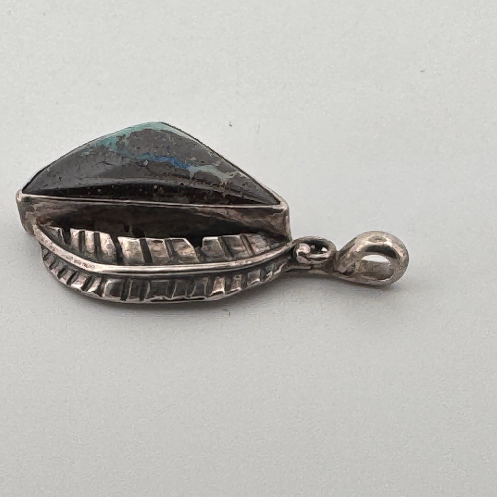 Signed RS Sterling Silver Boulder Opal Pendant Blue Green Purple Flash Artisan