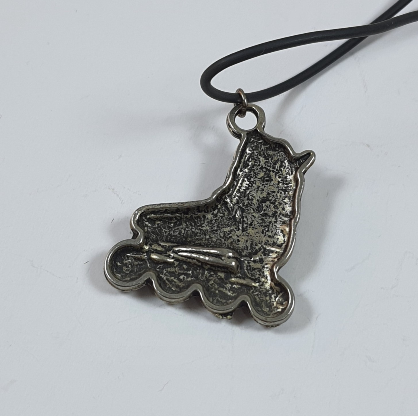 Unique Antique Style Signed Roller Blade Skate Charm Necklace Goth Grunge Jewelr