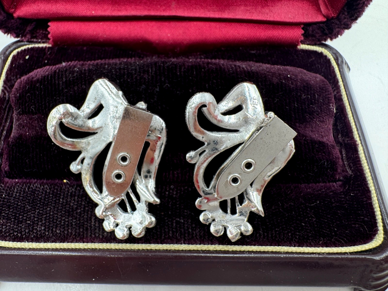 UTMOST RARE ANTIQUE ART DECO DUETTE BROOCH 2 DRESS CLIP MARCASITE STERLING SLVER