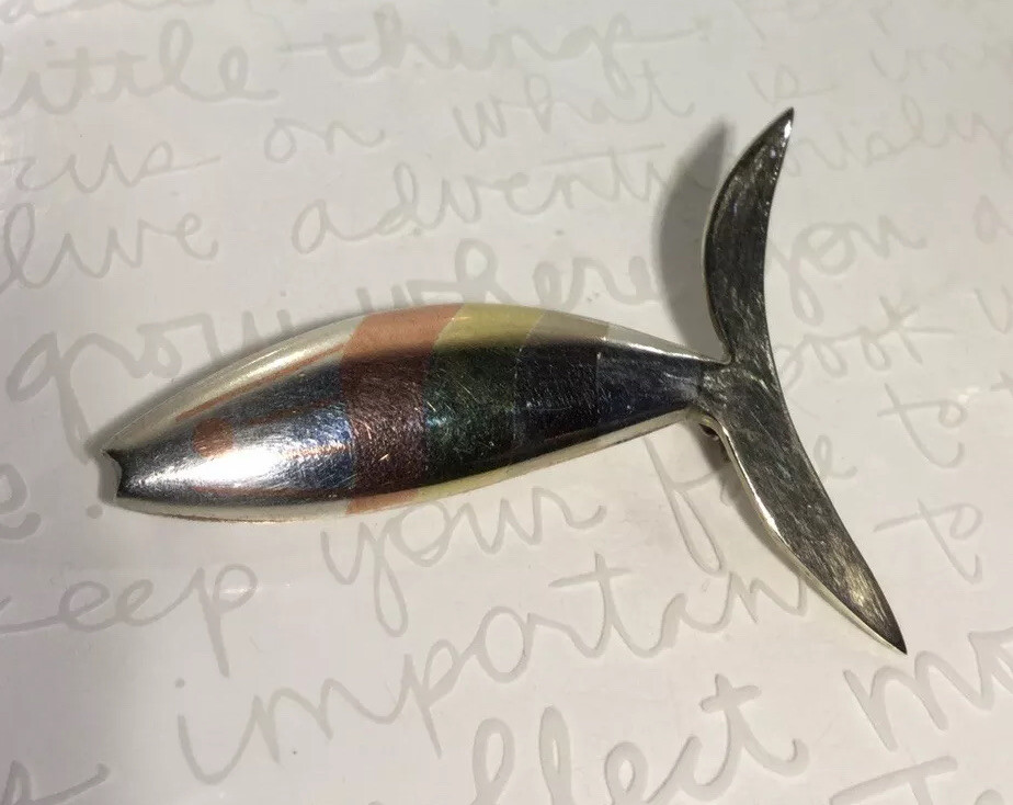LOS CASTILLO Taxco Married Metals 925 Sterling Copper Brass FISH Brooch 10g
