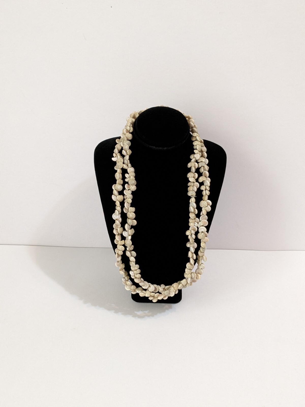 Vintage Ivory & Beige Small Shell Infinity Necklace. Beach Life. Long. 36″.
