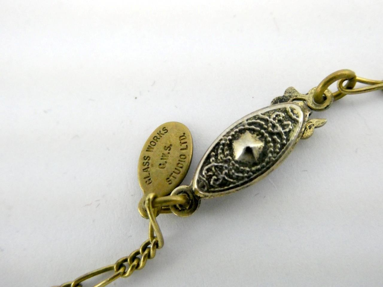 Vintage Glass Works Studio Glass and Brass Charms Multi Color Necklace 20g 26 In