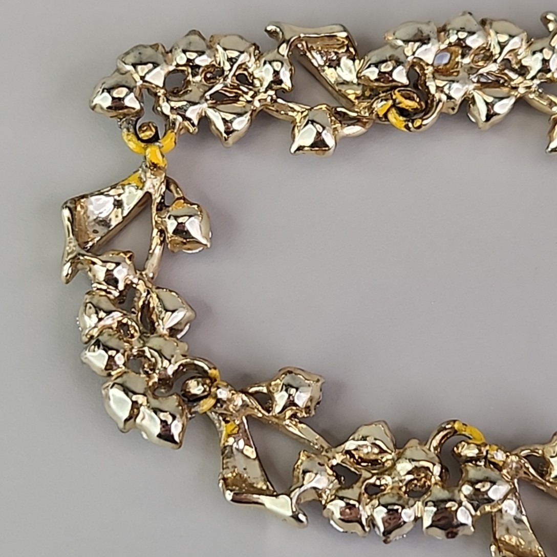 Vintage BSK Rhinestone Necklace AB Red Gold Tone Choker 16″