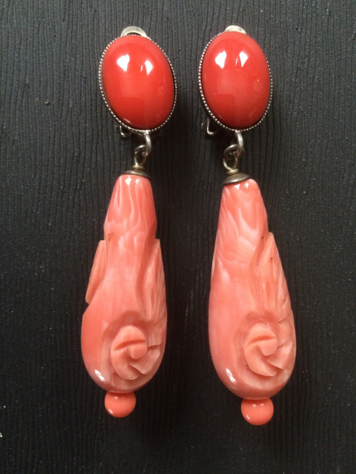 PHILLIPE FERRANDIS Paris Coral &Cabochon Drop Earrings