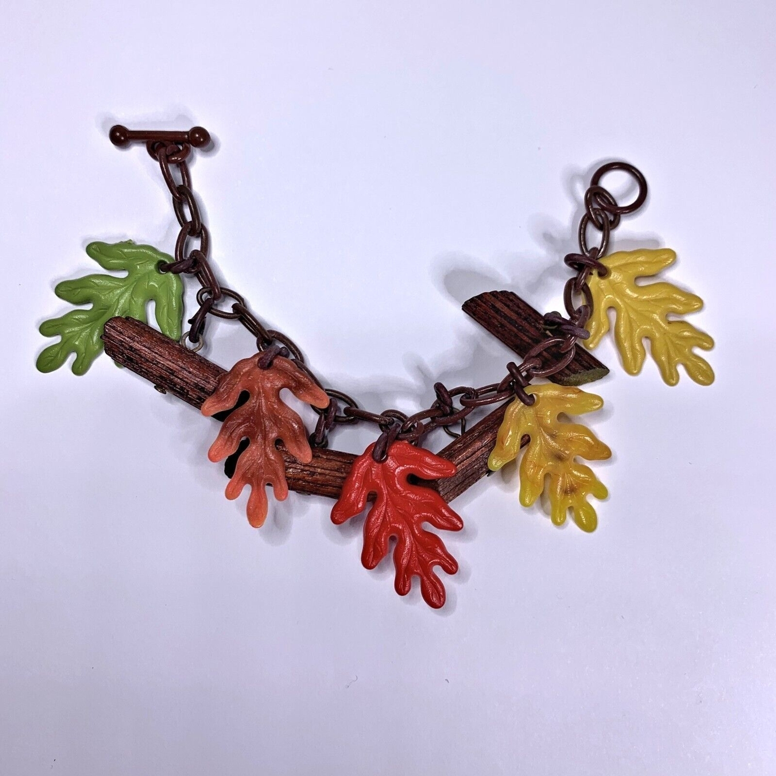 40s Vintage Brooch Bracelet Set Oak Leaves Branches Boho Earthy Granola Cottage