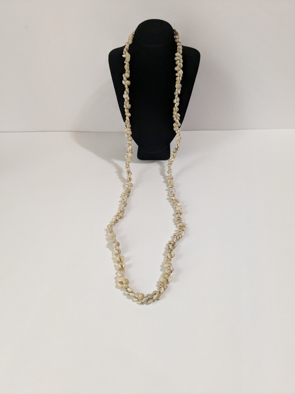 Vintage Ivory & Beige Small Shell Infinity Necklace. Beach Life. Long. 36″.