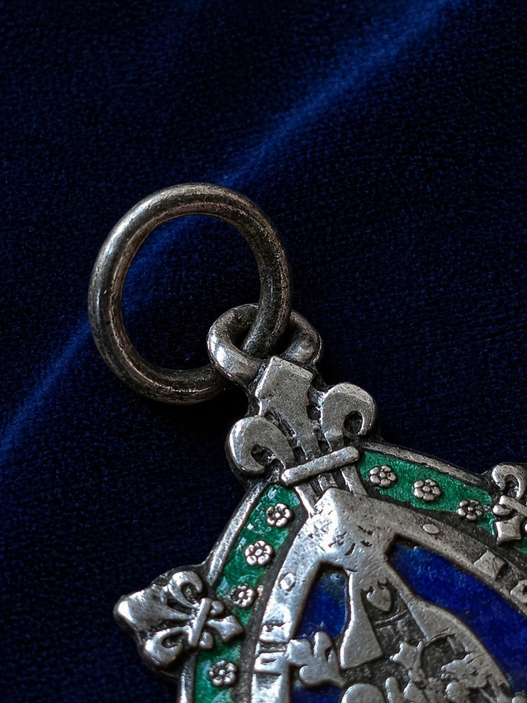 Antique Virgin Mary Silver Enamel Medal Pendant Art Nouveau Gothic 19th Religion