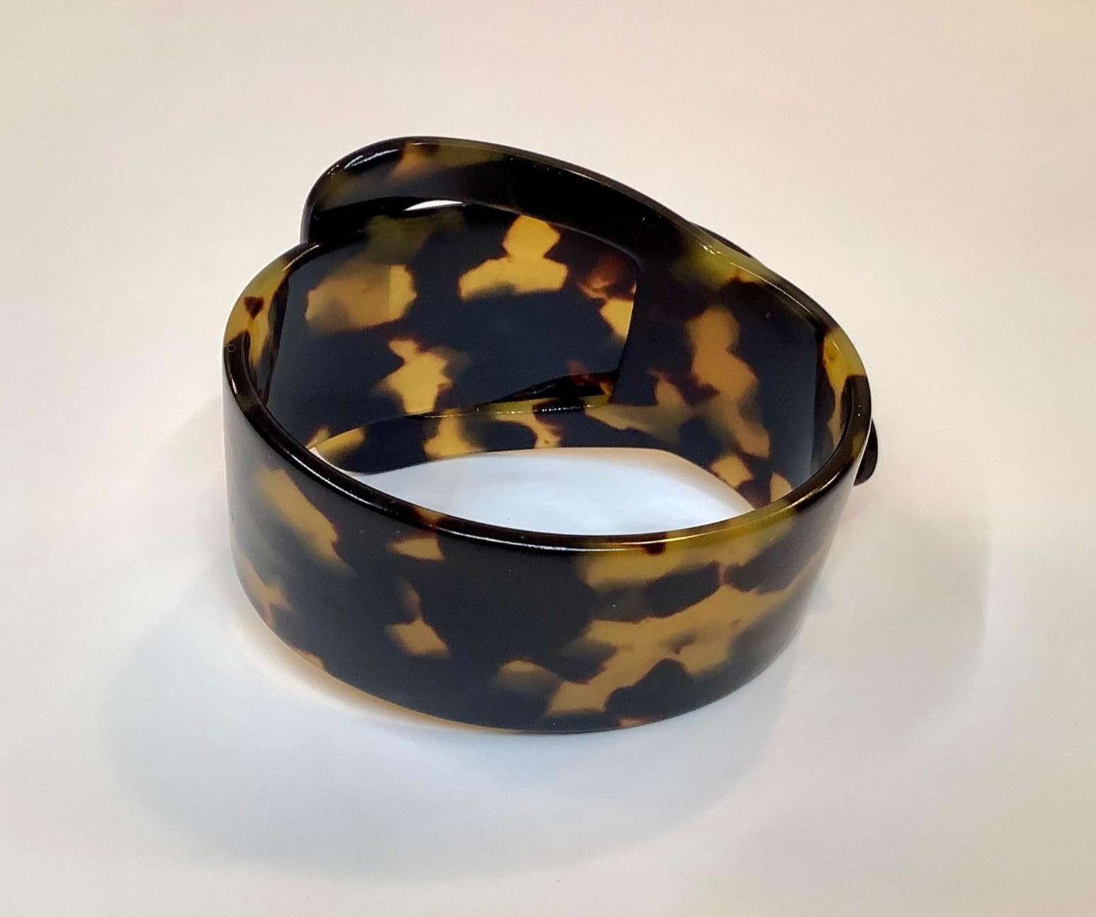 Vintage Faux Tortoise Shell Acrylic Lucite 2” Wide Buckle Bracelet Adjustable