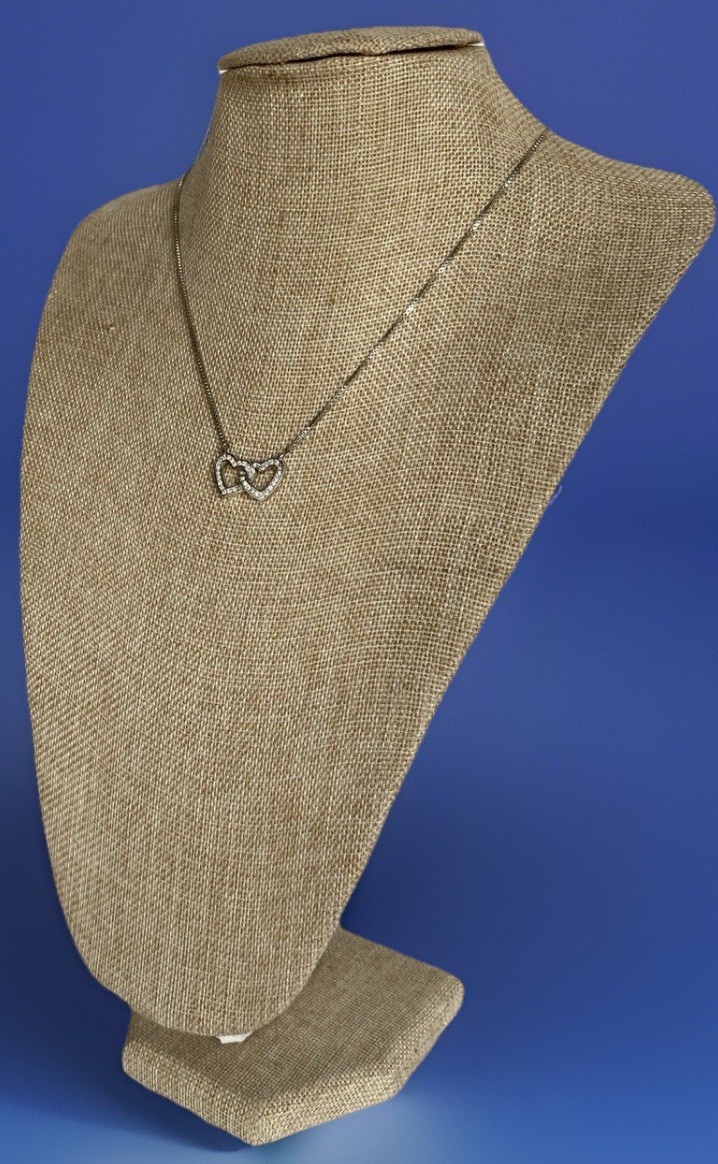 Vtg Adjustable Anne Klein Silver Tone Interlocking Heart Necklace, 16″ – 18-3/4″
