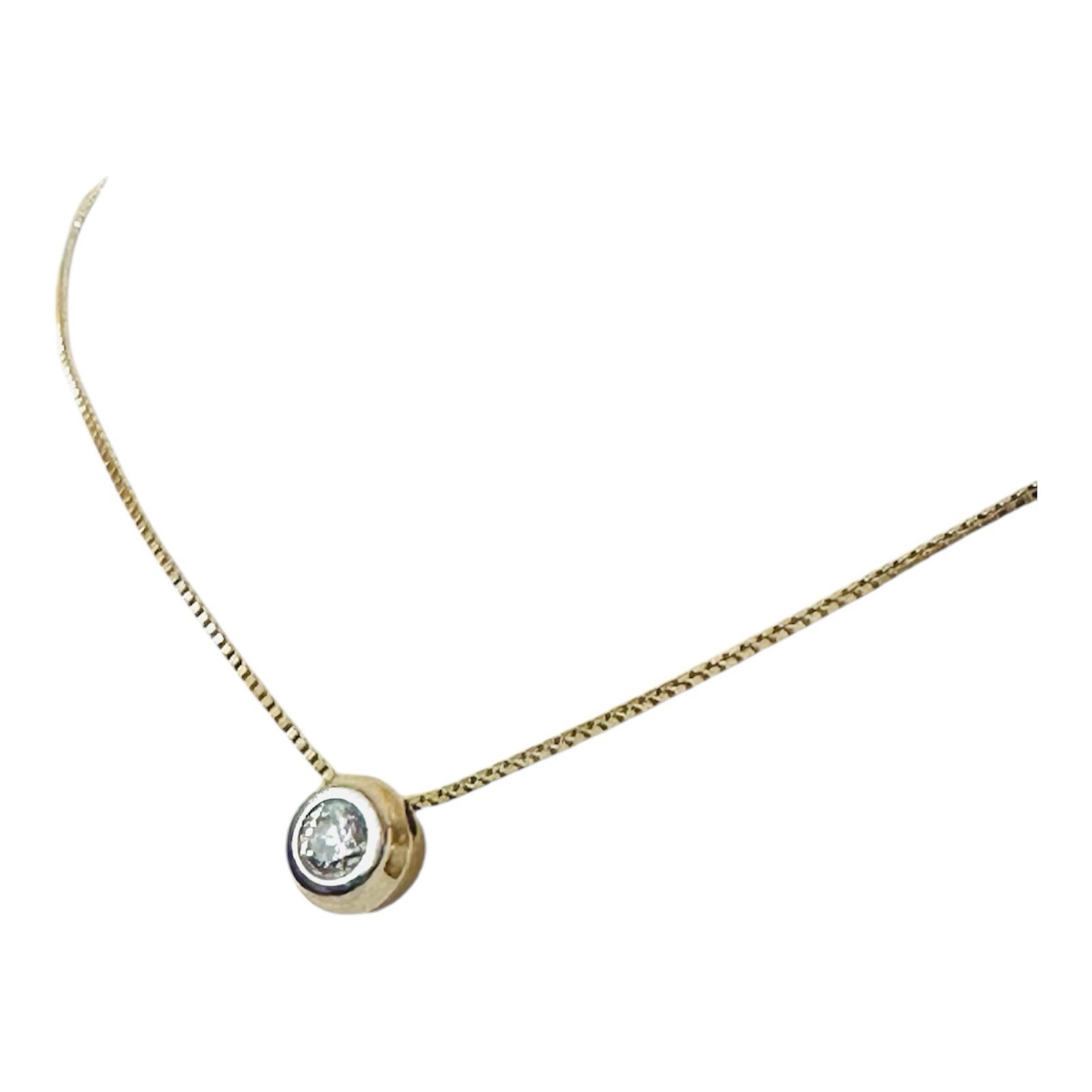 Estate Natural Brilliant Diamond Bezel Set 0.35 Carat Pendant 20″ Necklace 14k
