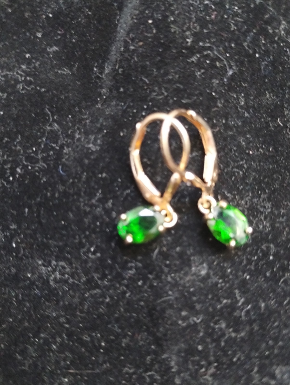 925 Sterling Silver/Gold Overlay Pierced Earrings green Rhinestone Drop Dangle