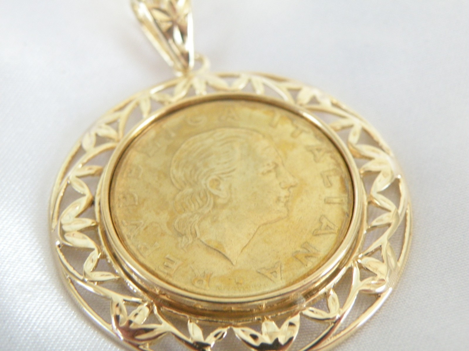 Large Itaor Italy Sterling Silver 925 Gold Vermeil Lire Italian Coin Pendant