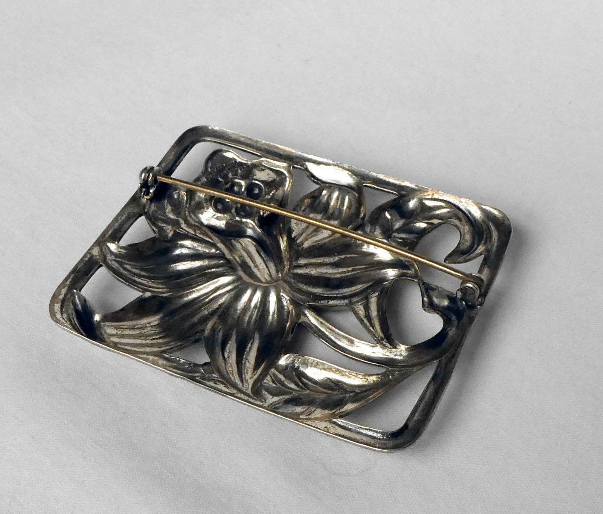 Big Vintage Sterling Art Nouveau Day Oriental Lily Repousse Brooch Patent 21.4g