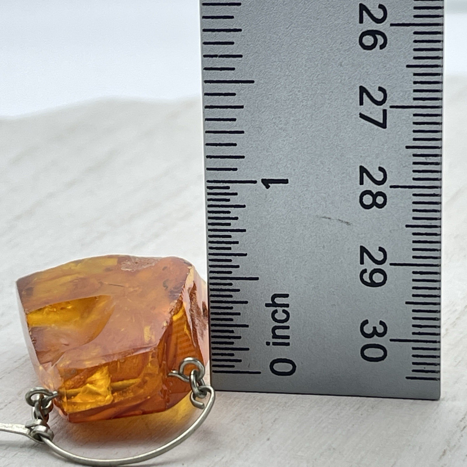 Genuine Baltic Amber Pendant Necklace Vintage Modernist Artisan Wire Chain Honey