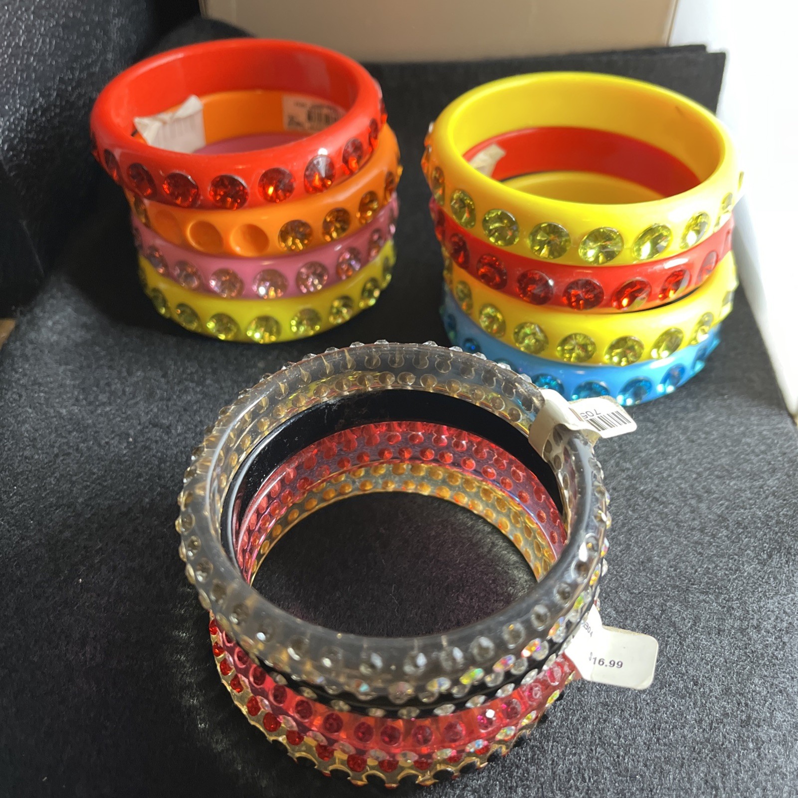 12 Vintage Lucite,Plastic Bangle Bracelets with Rhinestones