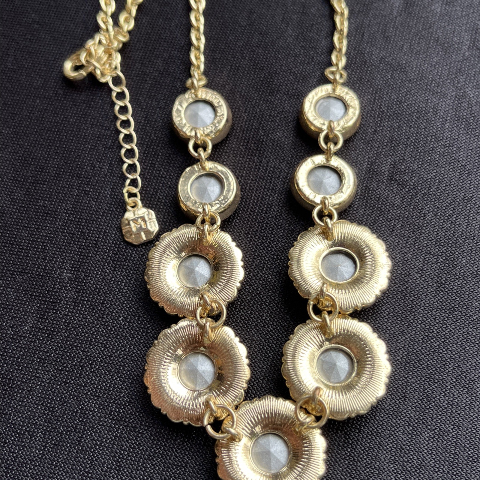 Vintage Monet Faceted Golden Topaz Crystal & Clear Rhinestone Statement Necklace