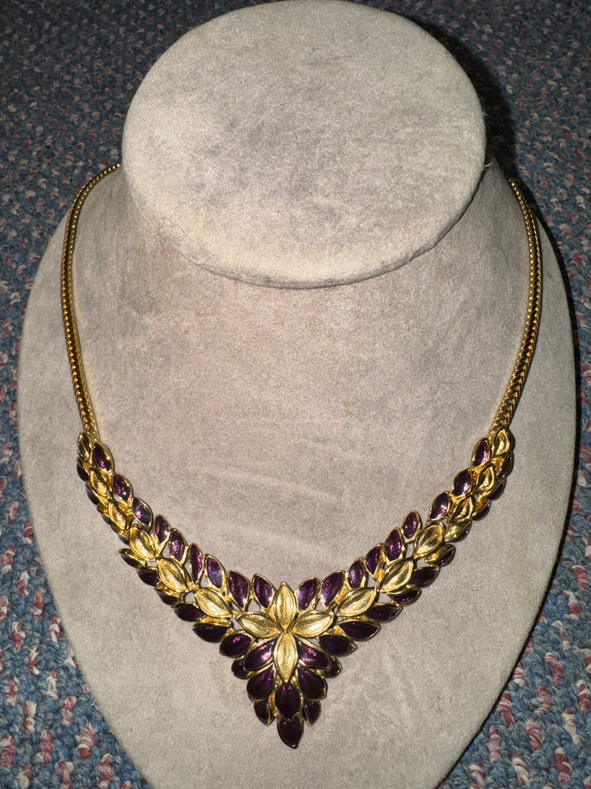 TRIFARI TM GOLD-TONE FINISH AMETHYST ENAMEL FLORAL CASCADING NECKLACE