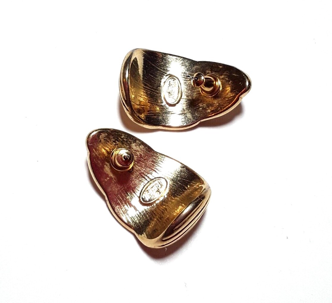 TRIFARI Ivory Gold Tone Enamel Half Hoop Pierced Earrings