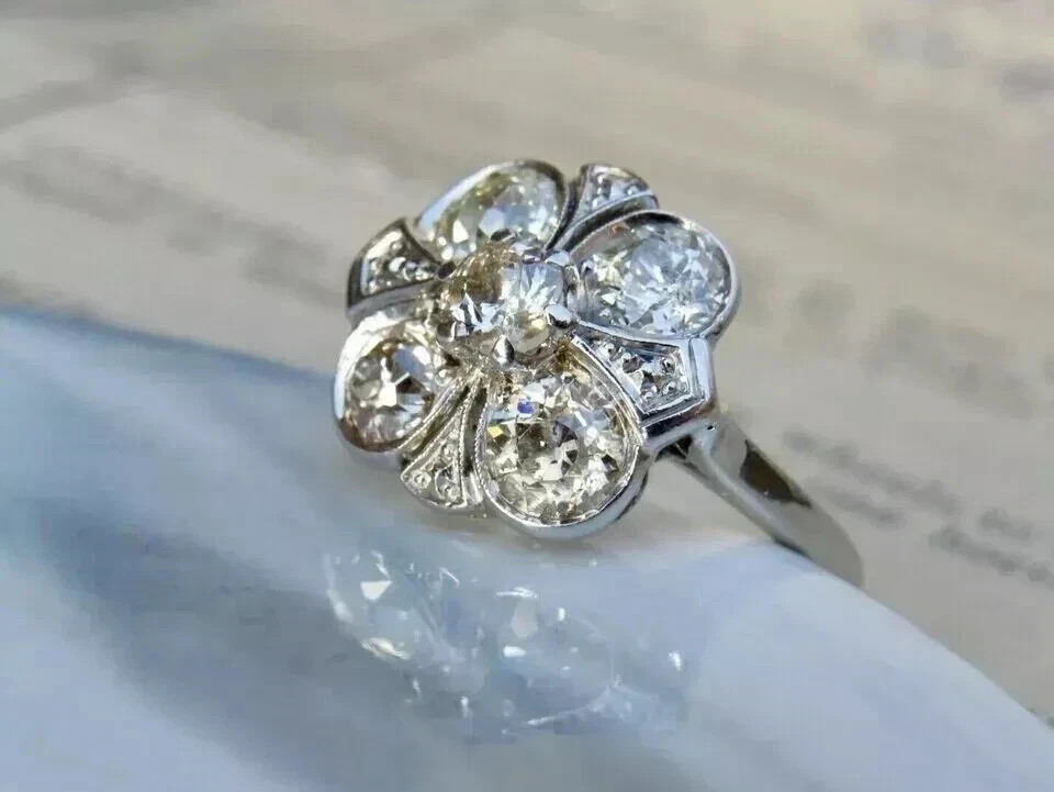 2Ct Art Deco Vintage Style Lab Created Diamond Engagement 14K White Gold FN Ring