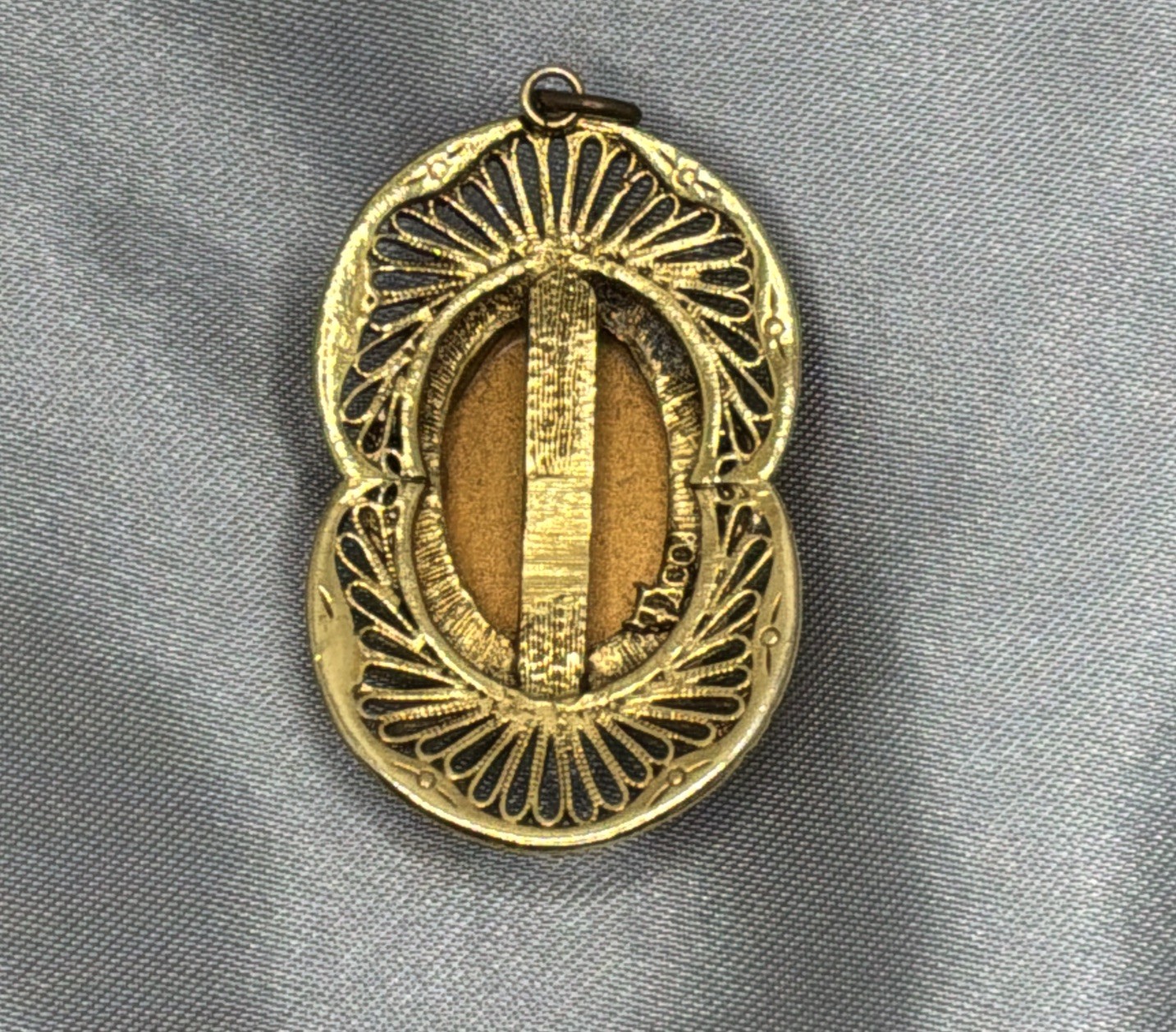 Vintage TACOA Pendant Opalescent Cabochon Stone Gold Tone Filigree Signed READ!