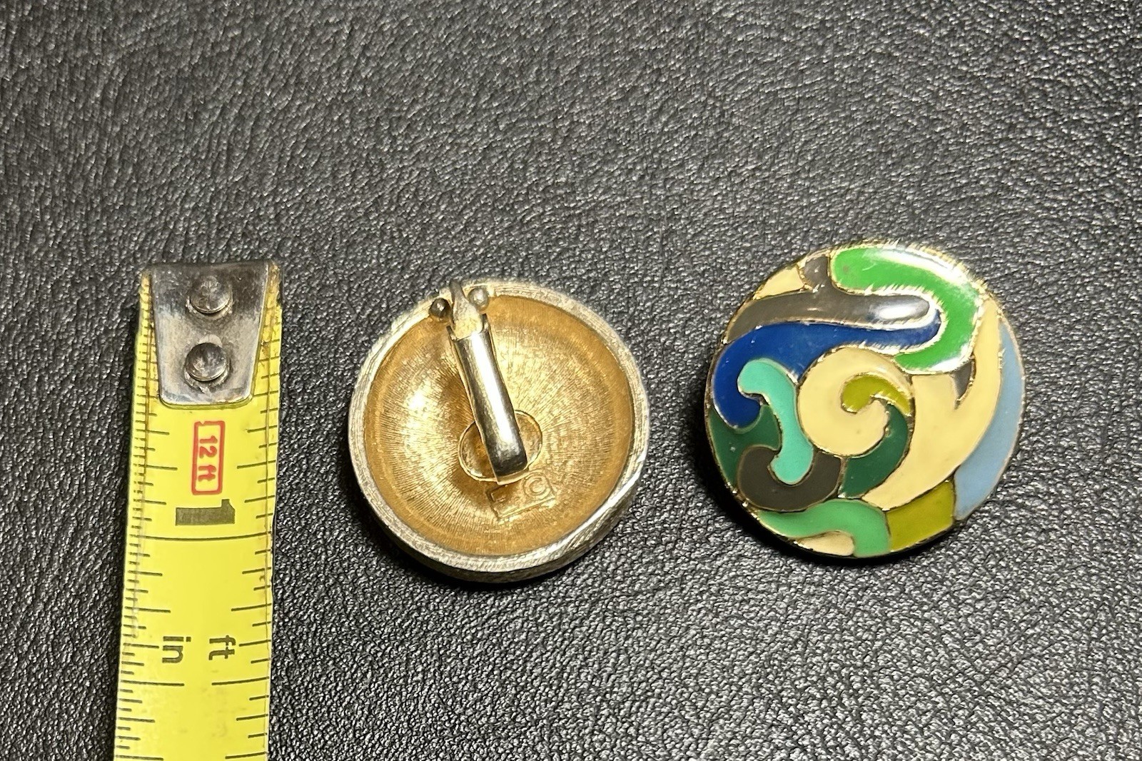 Vintage Eisenberg Art Nouveau Green Purple Cream Heavy Enamel Clip On Earrings
