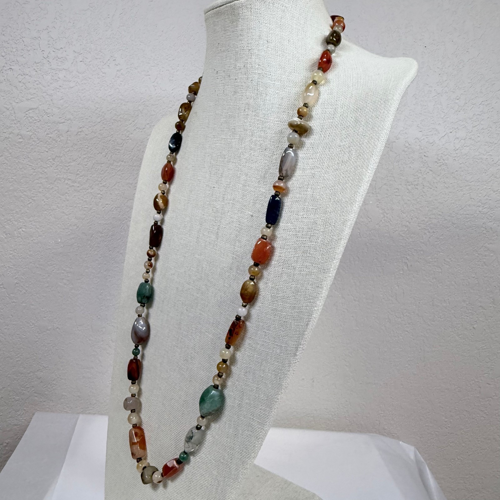 Vintage Beaded Necklace Semi Precious Earth Tones