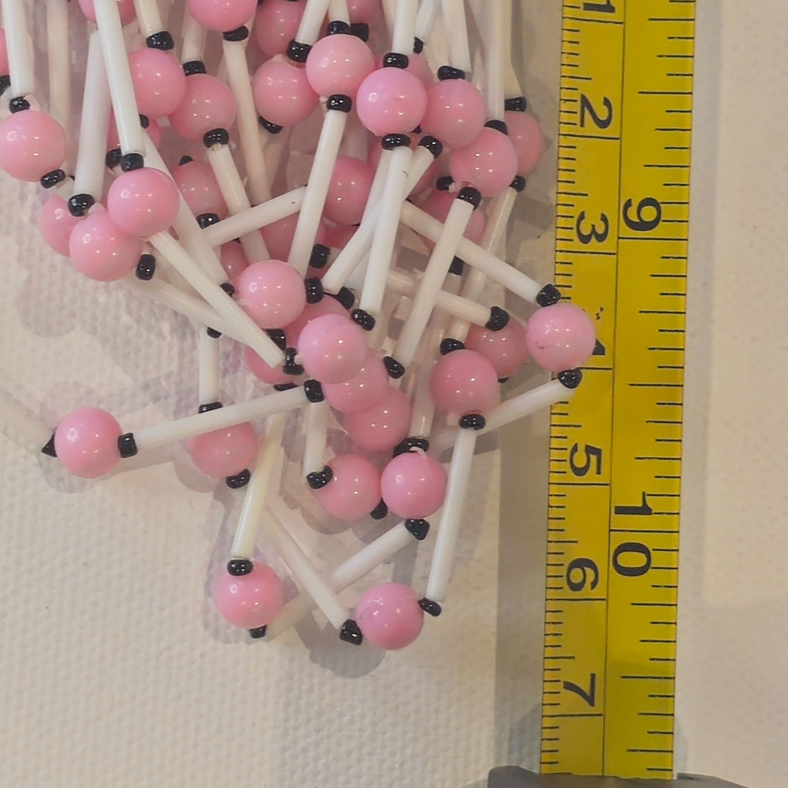 Vintage Japan Pink White Black Beaded Necklace & Clip‑On Earrings Set