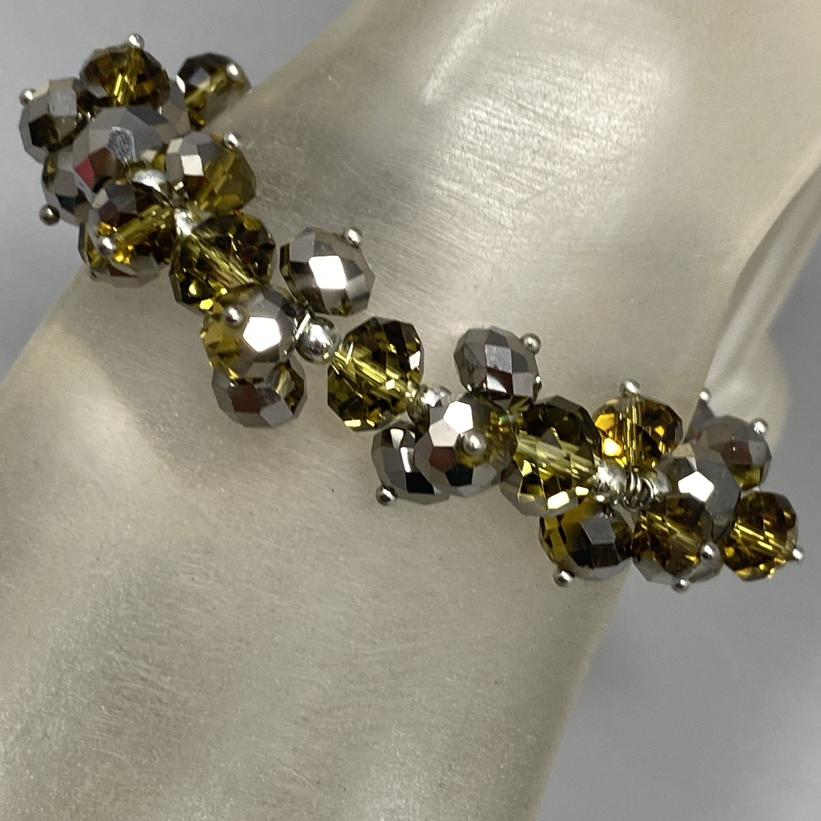 Silver Gold Glass Bead Cluster Bracelet Stretch Fire Polished AB Coated Retro