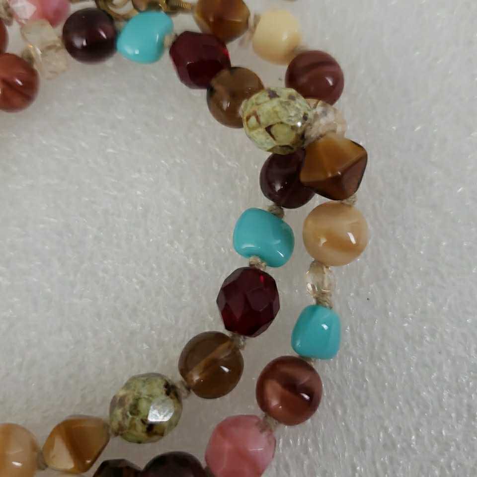 VTG Multi Polished Gemstone Necklace 16.5″ Knotted Faceted Glass Agate