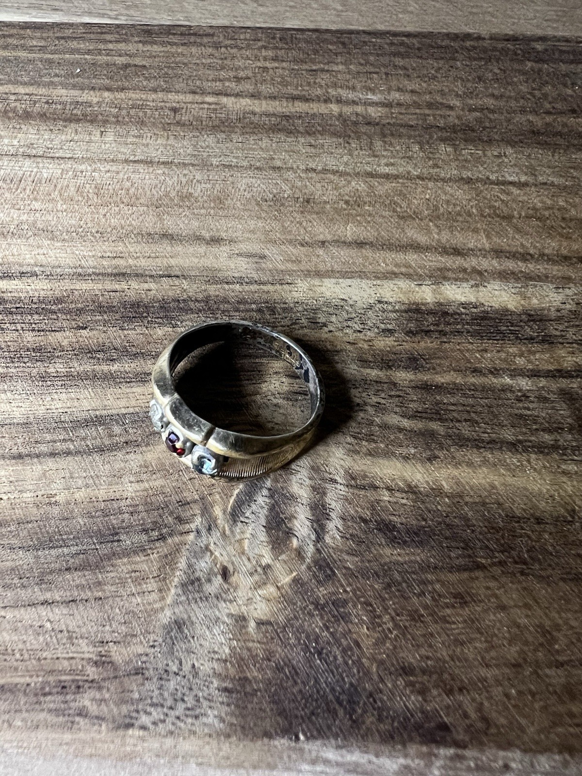 Antique Sterling Silver Gold Wash With Multicolor Rhinestones Ring Size 8