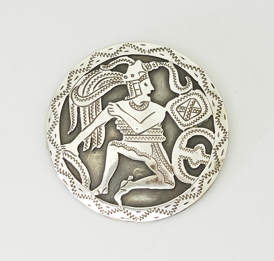 Guatemala vintage tribal Maya motif round sterling silver brooch pin