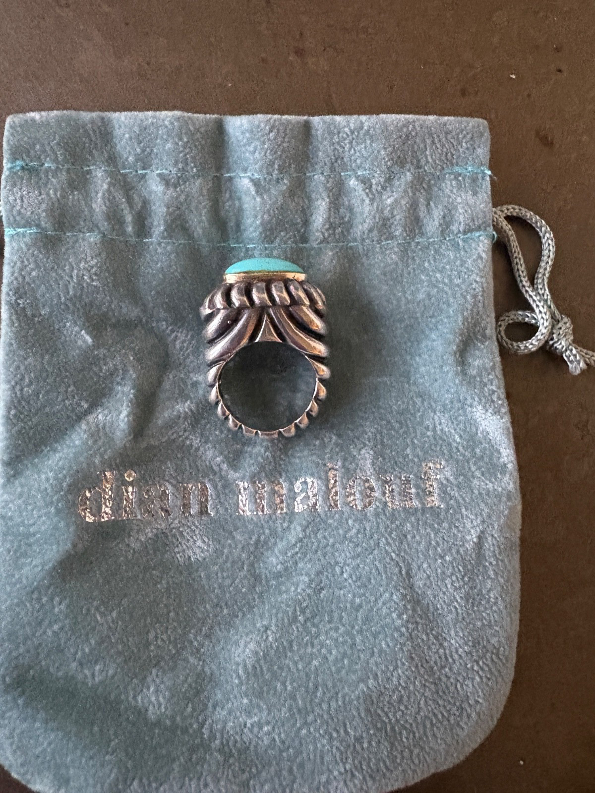 Gorgeous DIAN MALOUF 14K Yellow Gold/ Sterling Silver Turquoise Ring Size 4.5
