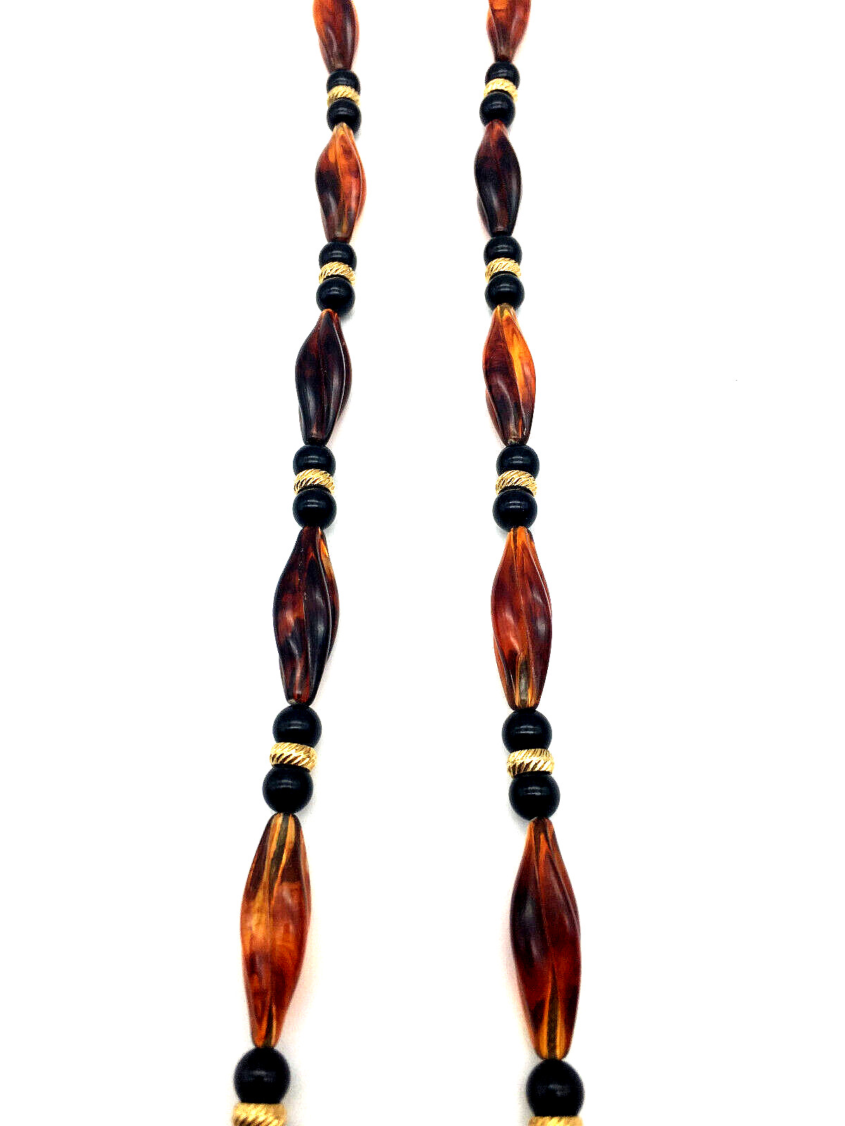 Vintage Honey Amber Twisted/Black Onyx Beads 14K Gold Fill Spacers 38″ Necklace
