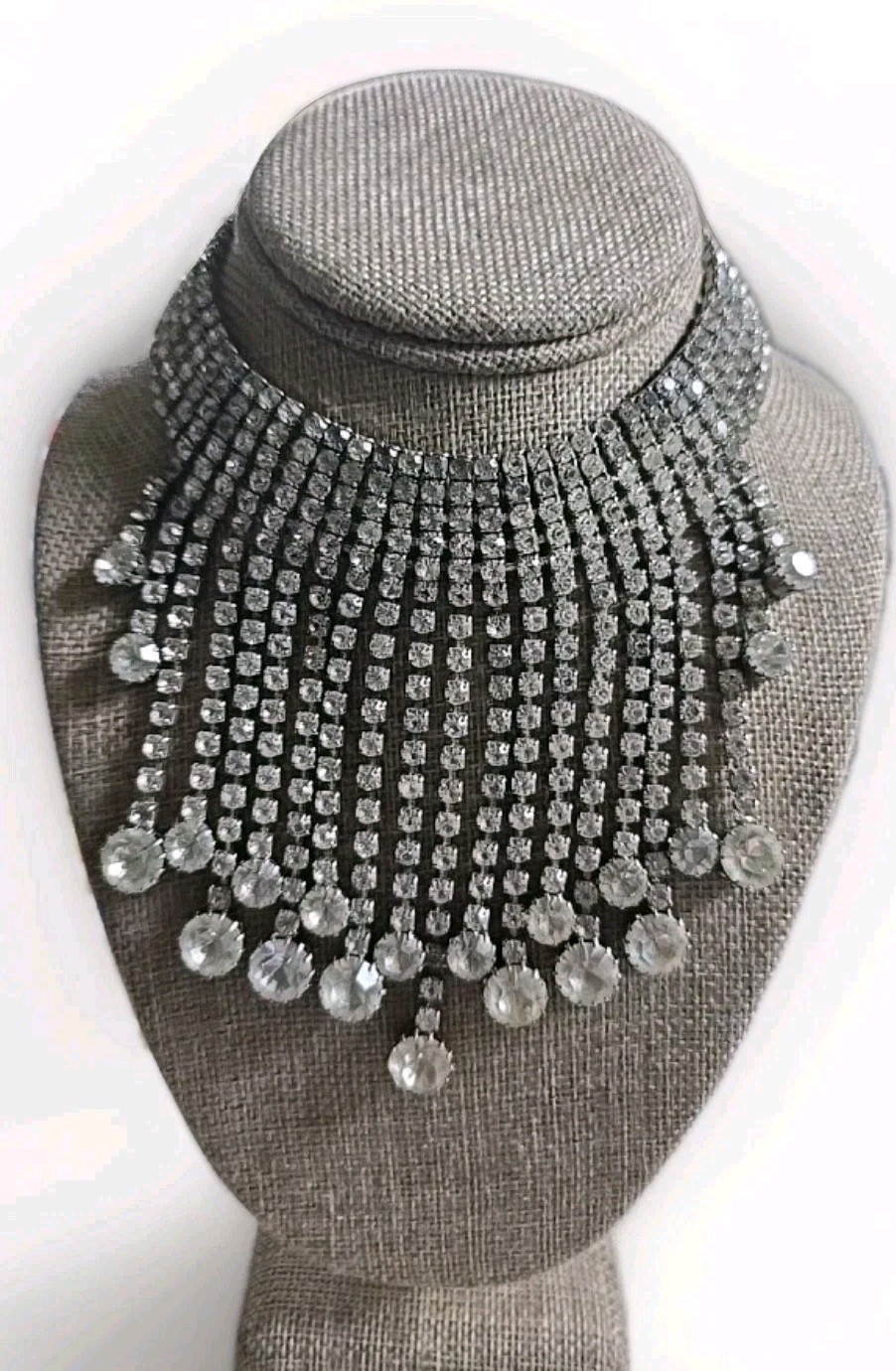 Stunning Vintage Rhinestone Drop Choker 12″ – 16″ Wedding, Vegas, Runway