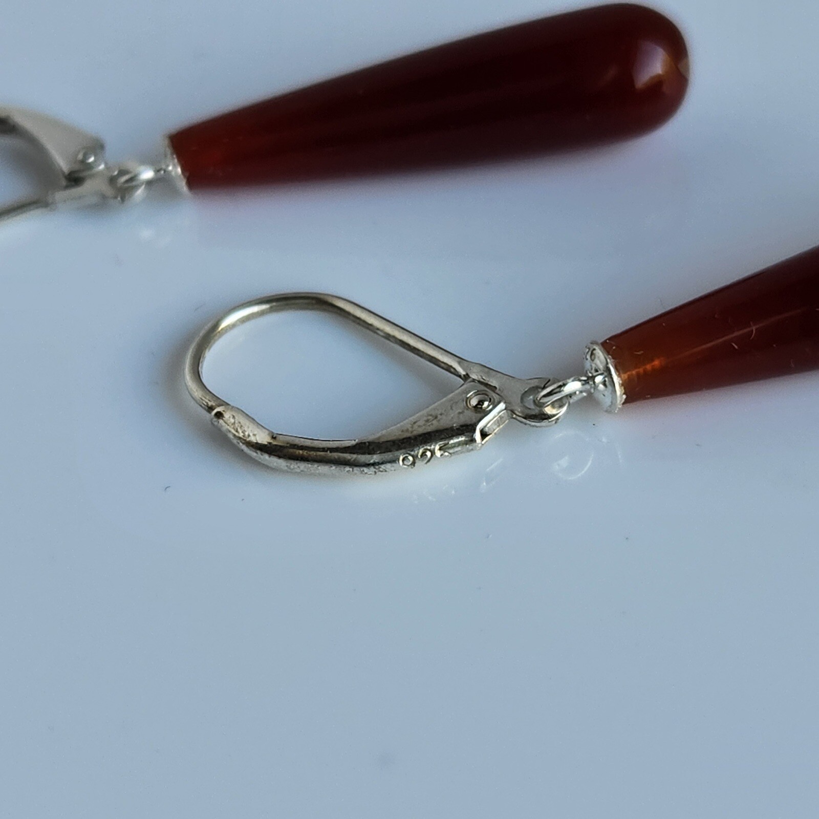 GORGEOUS TEAR DROP CARNELIAN LEVER BACK 42mm EARRINGS 925 Solid Silver V21-B