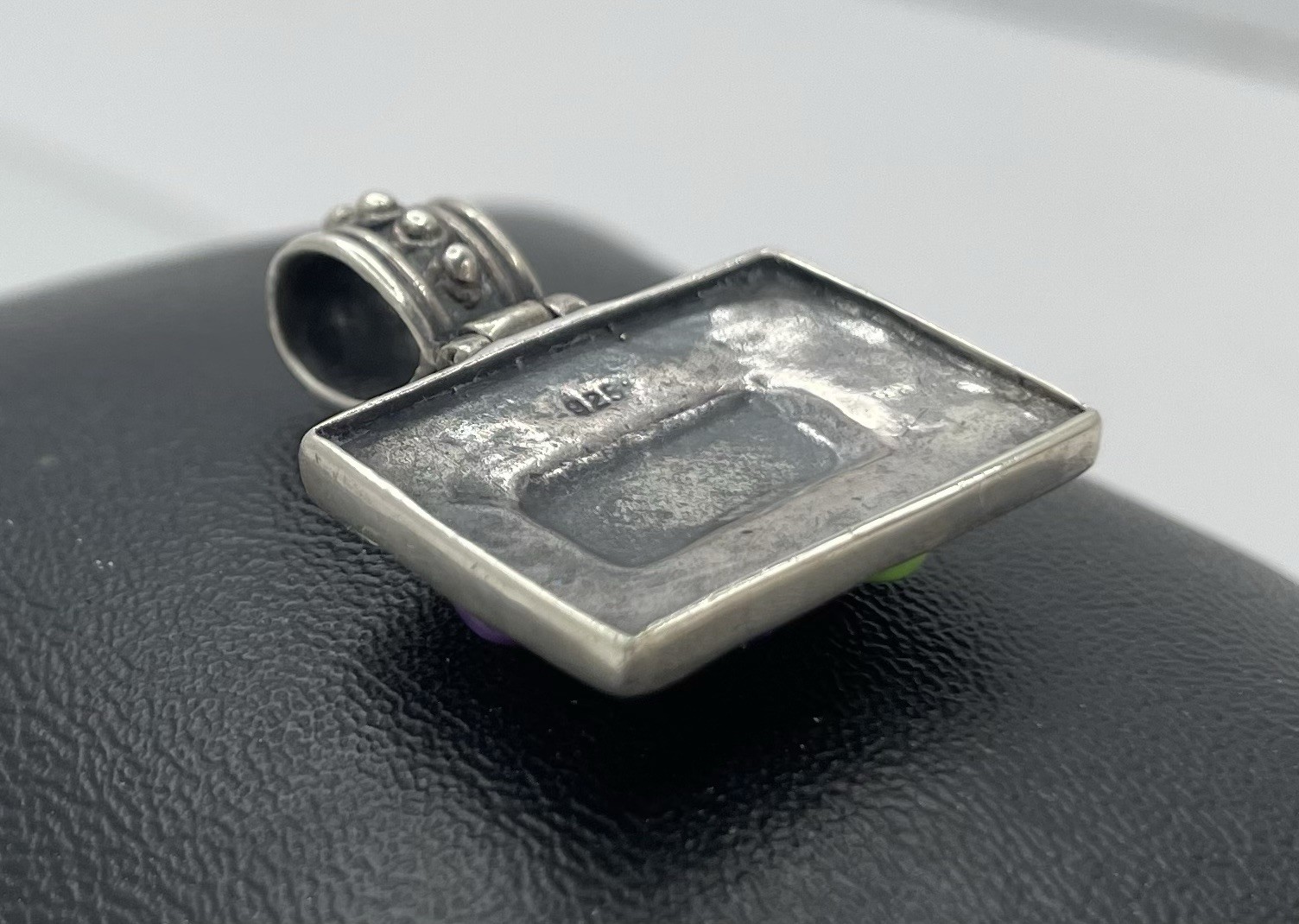 VTG Sterling Silver 925 SOUTHWESTERN Onyx Turquoise Lapis & Coral Pendant 4.93G