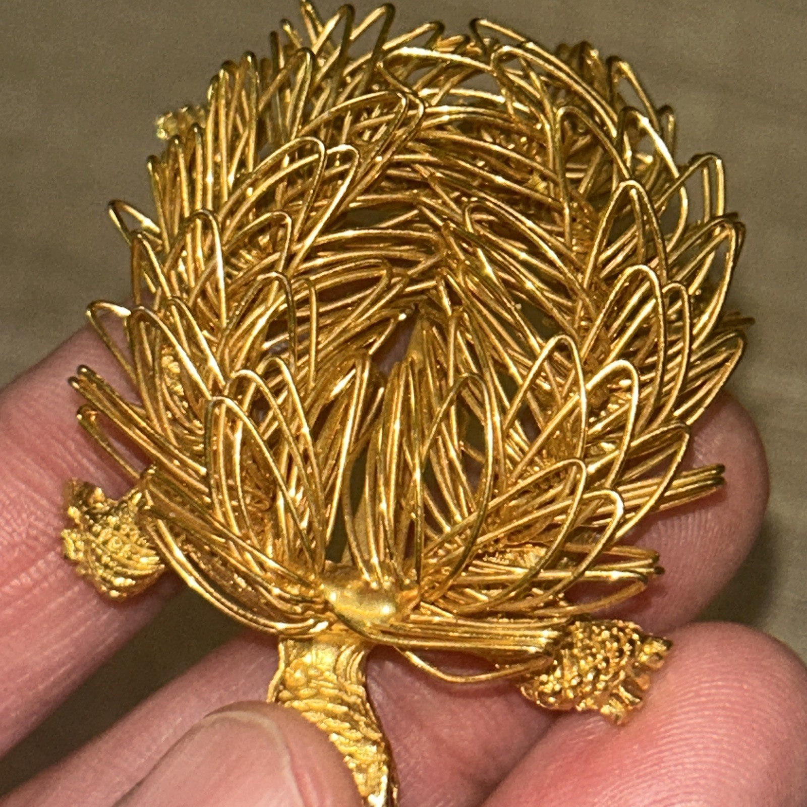 Vintage Turtle Brooch Pin Wire Work 70’s Gold Tone Red Crystal Eyes Whimsical