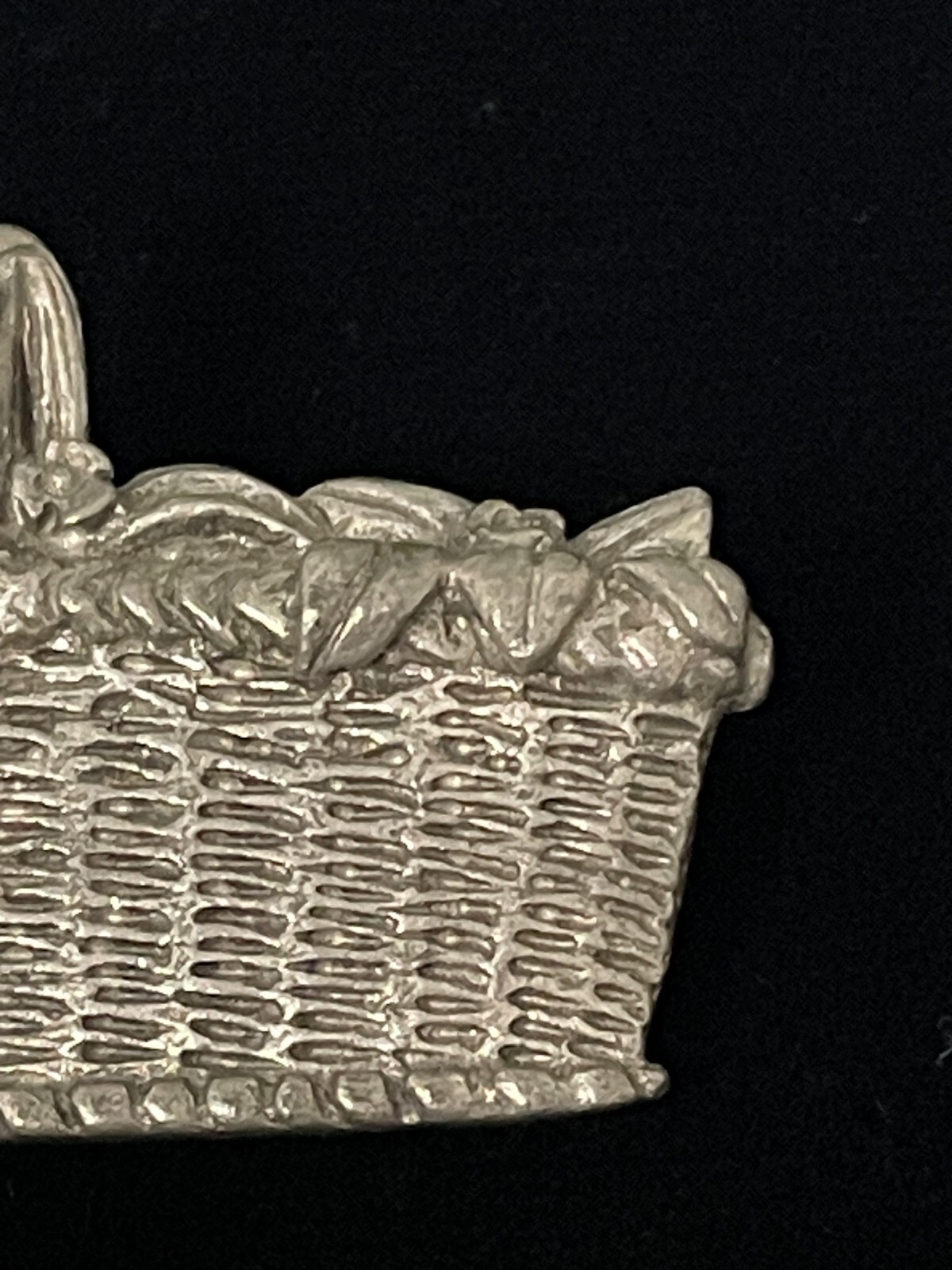 VTG Flower Brooch Pewter Picnic Basket Signed Clift Pin FREE SHIPPING
