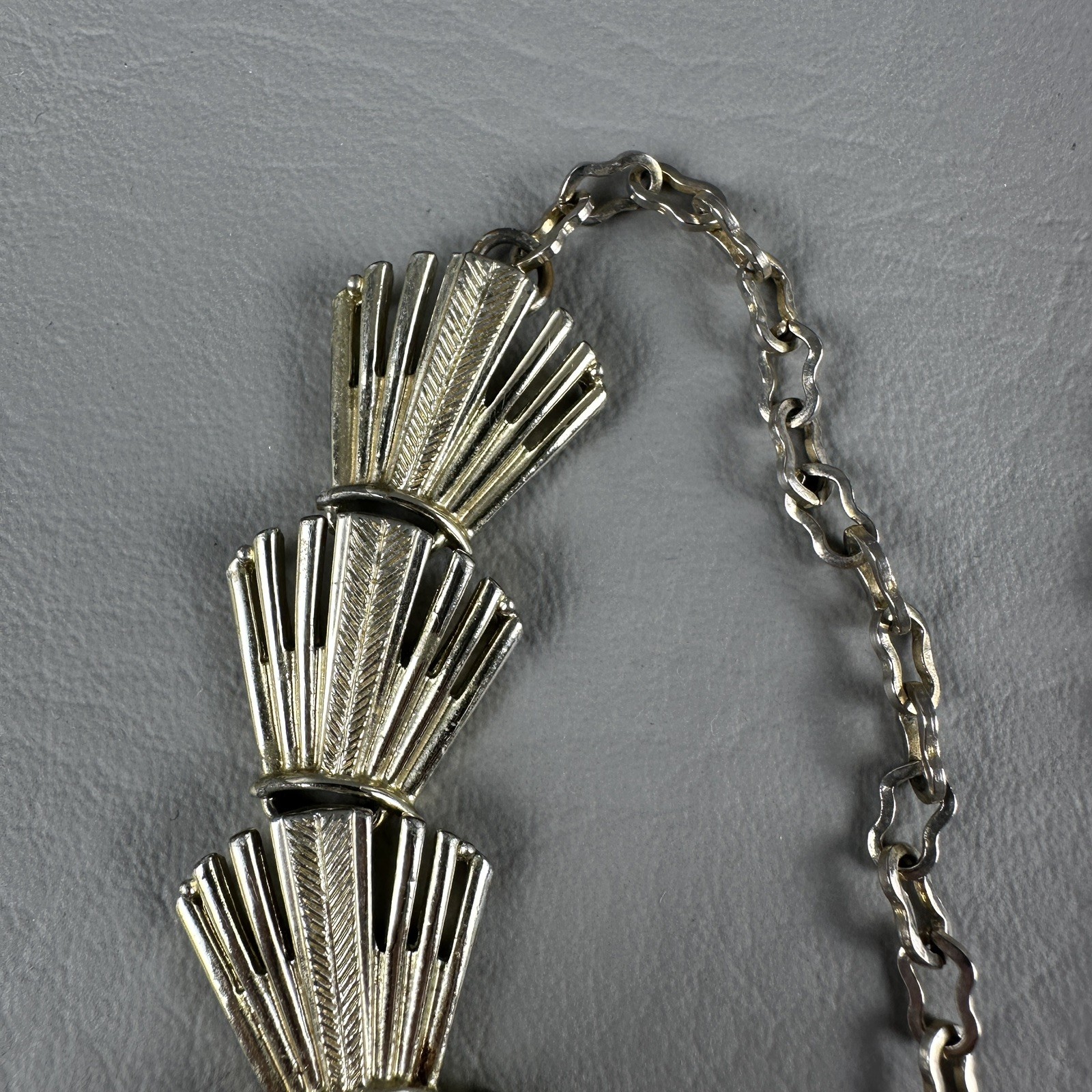 Vintage Art Deco Link Necklace Gold Tone Fan Statement Adjustable 13–14″