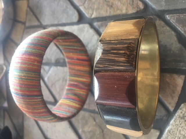 3 Colorful Vintage Bracelets: Natural Wood, String and Lucite Lot