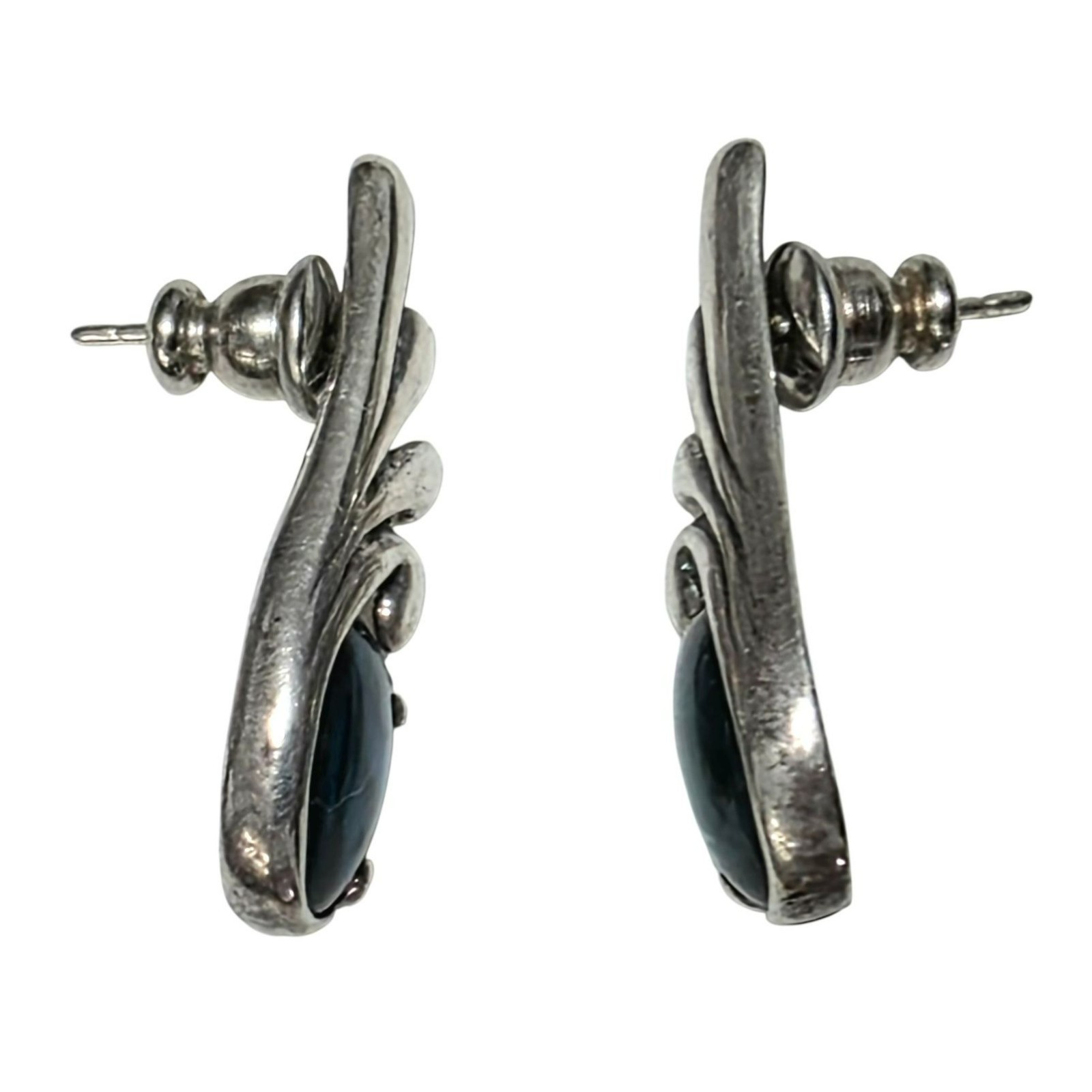 Vintage Kabana Sterling Silver Earrings Blue Abalone Shell Wing Curl Leaf 925