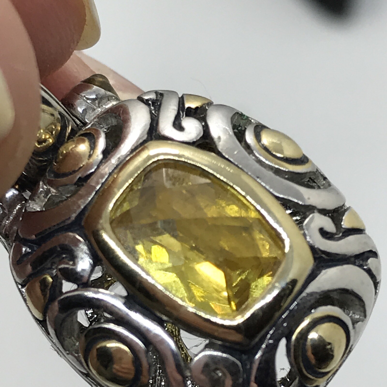 Vintage T * J Renaissance Revival 2-Tone Citrine Yellow Cubic Zirconia Pendant
