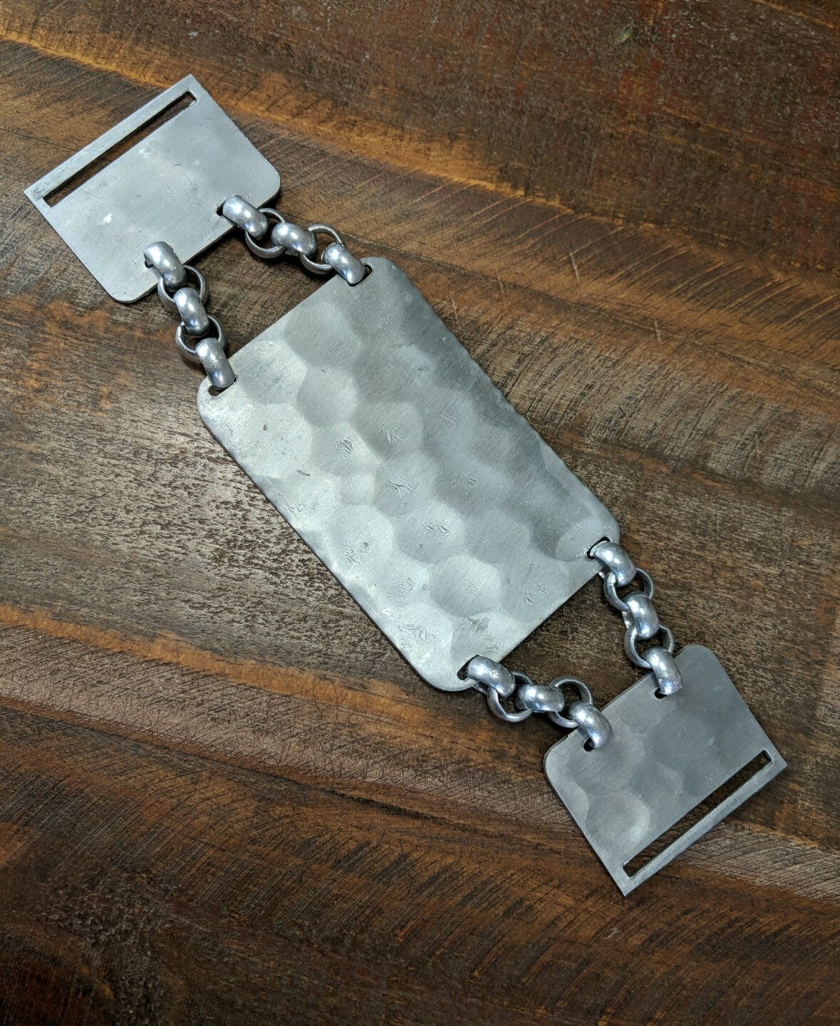 1940s Hammered Aluminum Arts&Crafts Belt Extension? Dogwood Raspberries Enamaled