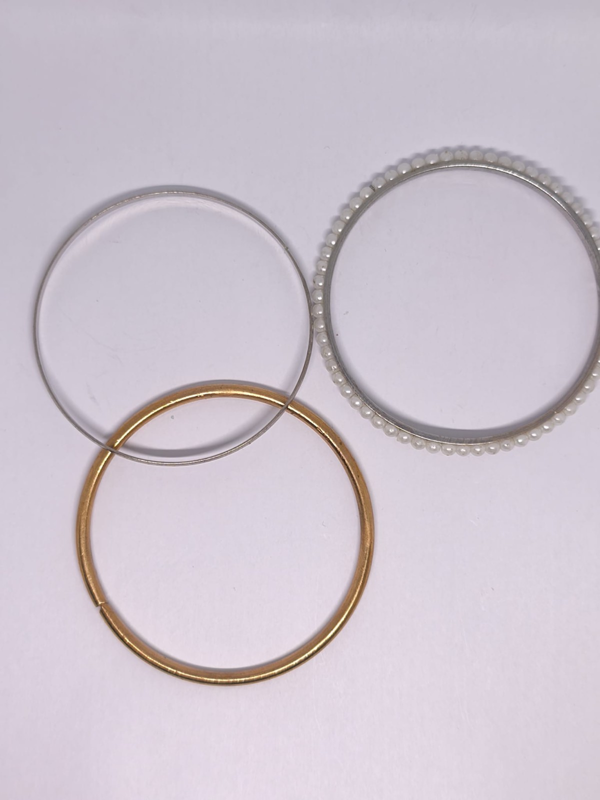 Vintage Bangle Bracelet Set of 3 Faux Pearl Gold Tone Silver Tone Stackable Bang