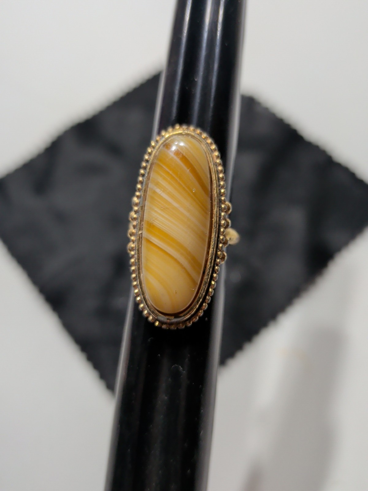✨VINTAGE✨ 1978 STRIPED BROWN AGATE RING SHIMMERING SANDS – SIZE 4¾