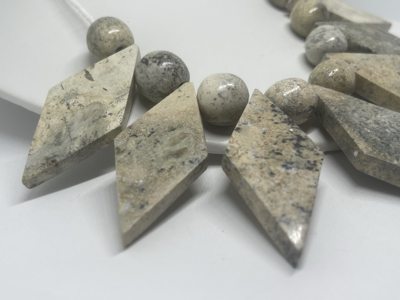 Dendritic Jasper Natural Stone Vintage Bib Festoon Statement Necklace Geometric